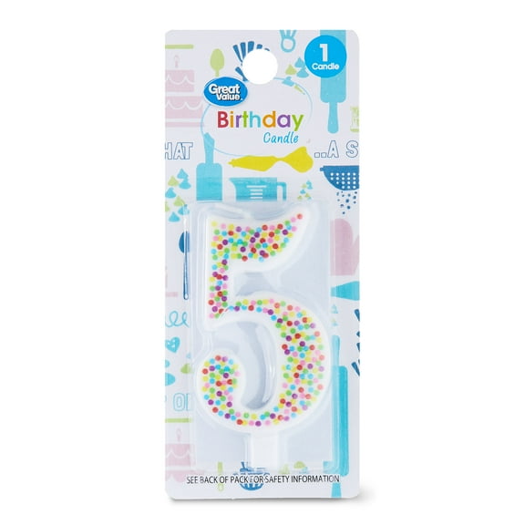 Great Value Birthday Party Candle, Multicolor, Number 5