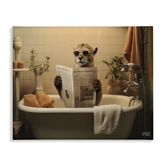 Stupell Industries Victorian Wild Cat in Bathtub Canvas Art, 20 x 16, by RB