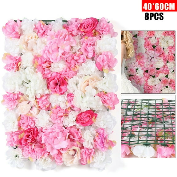 Romantic Artificial Flower Wall Panels Wedding Venue Floral Decor Artificial Silk Flower Wall Panels Wedding Backdrop Decor Shop Wedding Venue Decor Silk Flower Wall Panels Backdrop 8Pcs 40*60cm