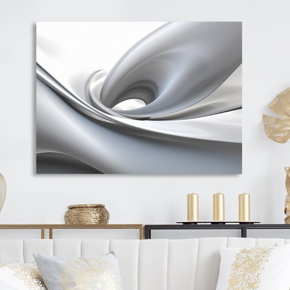 Designart "Contemplative Abstraction in White and Grey" Modern Waves Metal Art Living Room