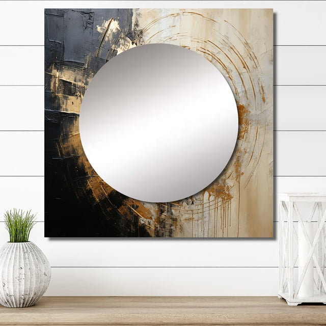 Designart "Simplistic Swirl Ceramics" abstract spirals Square Mirror For Wall Decor - Large Gold Square Printed Wall Mirror Art - Square Modern Mirror - Wall Mounted Square Large Mirror