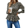 thumbnail image 3 of STARVNC Women Floral Print Crew Neck Puff Long Sleeve Smocked Ruffle Tunic Top, 3 of 7