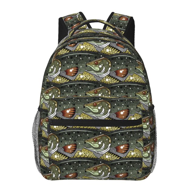 Easygdp Largemouth Bass Fish Mochila Ergonómica Versátil para Laptop - Múltiples Bolsillos, Correas Ajustables, Unisex para Escuela, Viajes y Actividades al Aire Libre-One Size