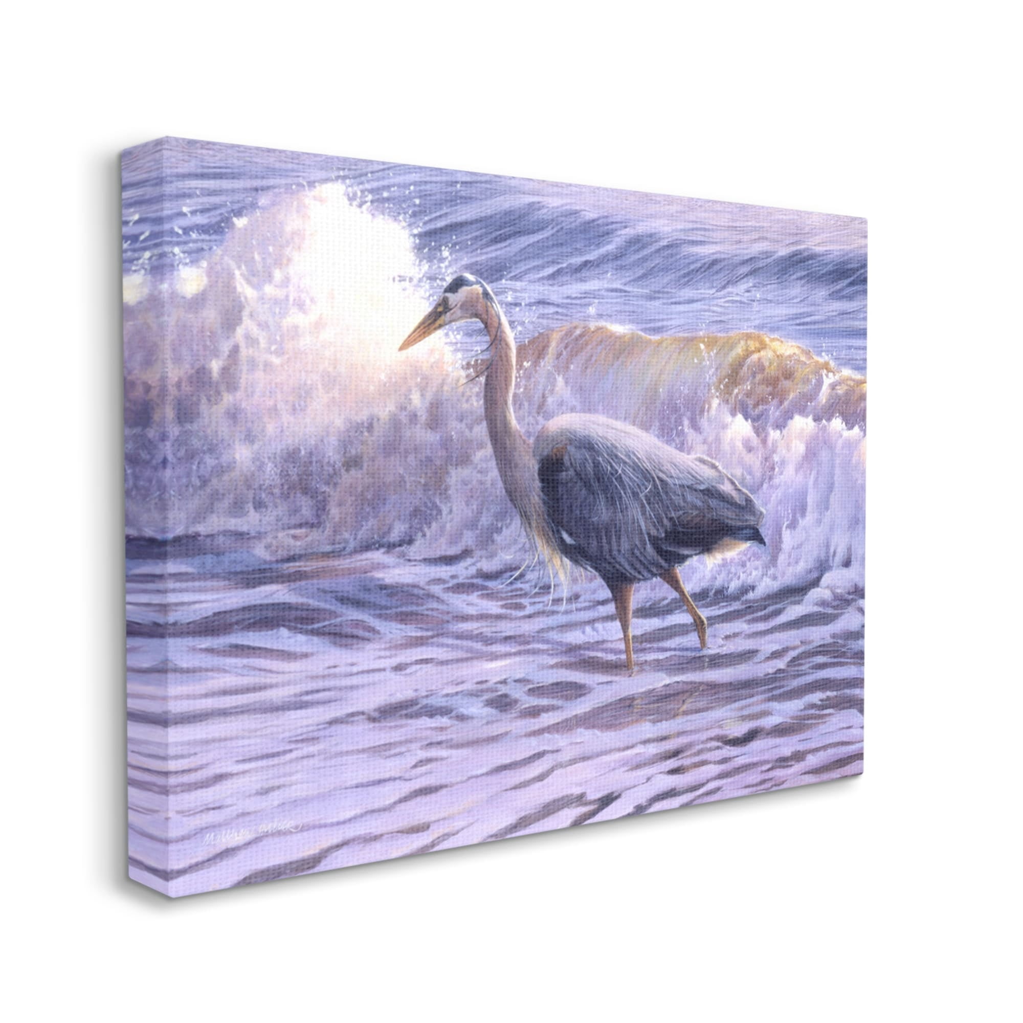 Stupell Industries Crane Bird Splashing Ocean Waves Coastal Photography Gallery Wrapped Canvas Print Wall Art