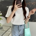 thumbnail image 4 of Women Short Sleeve T Shirt Summer Casual Loose Jacquard Viscose Half Sleeve Top for Female White L, 4 of 8