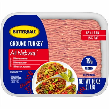 Butterball All Natural 85% / 15% Lean Fresh Ground Turkey, 1 lb. Tray