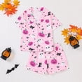thumbnail image 4 of MEZZALL Kids Halloween Pumpkin Pattern PJs Set Lapel Collar Short Sleeve Shirt Tops Elastic Waist Shorts Girls Nightwear Cozy Pajamas Sets, 4 of 8