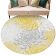 thumbnail image 2 of Yellow Grey Chrysanthemum Round Rugs 6ft, Farmhouse Botanical Floral Modern Non Slip Washable Rug Runner, Low Pile Indoor Floor Carpet Mat Bathroom Rugs for Living Room, Bedroom, Kids Room, 2 of 9