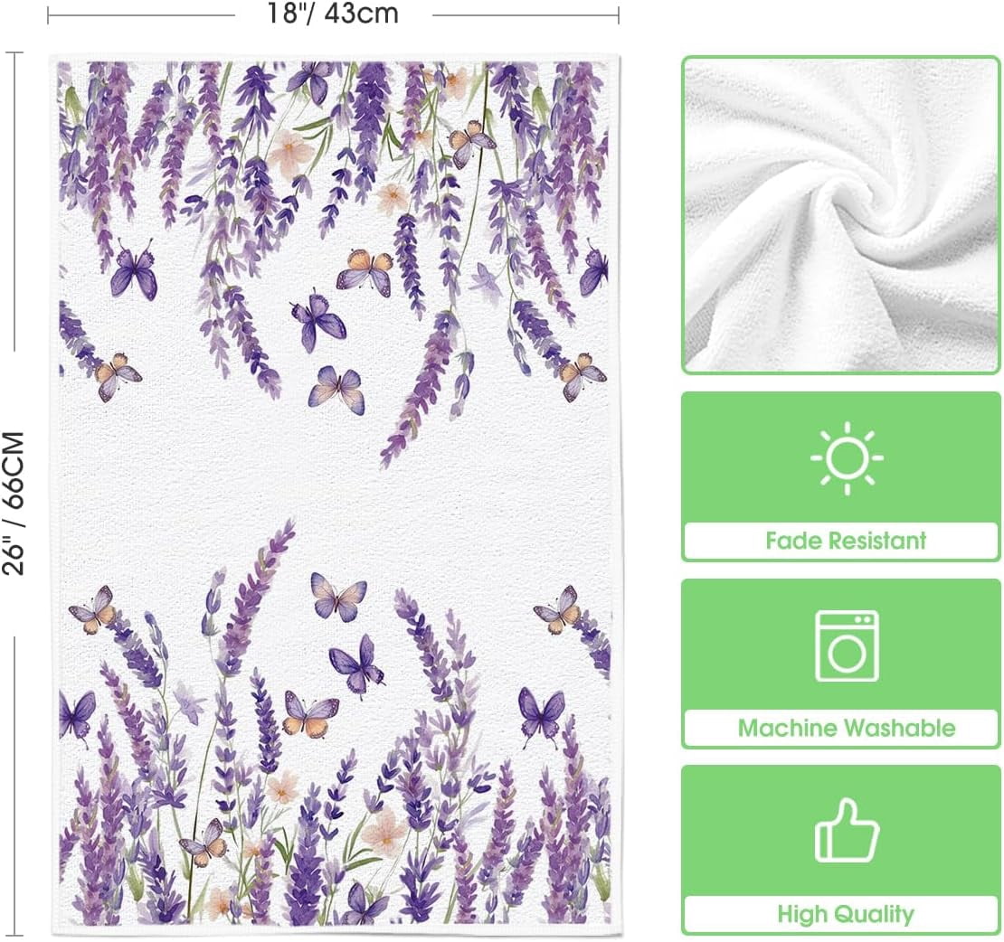 Butterfly Lavender Sweet Home Spring Kitchen Towels Dish Towels, 18x26 Inch Farmhouse Summer Decoration Cleaning Set of 4
