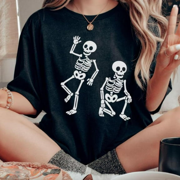 Subtle Skeleton Candy Graphic Tee Spooky Season Breathable Comfort Cotton T-Shirt Black S-5XL