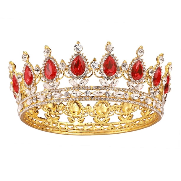 Minnieouse de boda hecha de aleación hecha a mano de lujo para reina o fiesta temática, Tiaras de para el cabello de boda Ropa, zapatos y accesorios Miscelánea Base dorada + diamante rojo