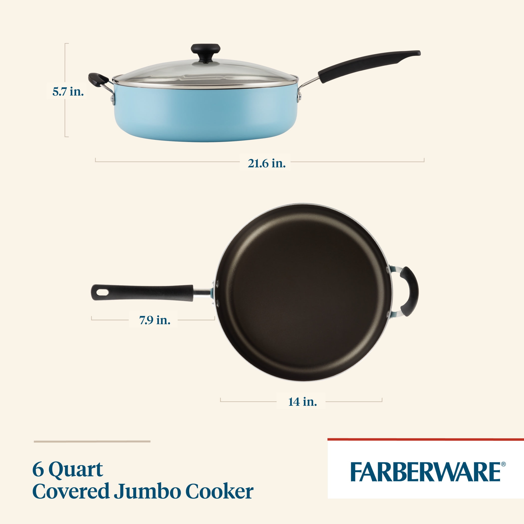 Farberware Dishwasher Safe Nonstick Jumbo Cooker/Saute Pan with Helper  Handle - 6 Quart, Black