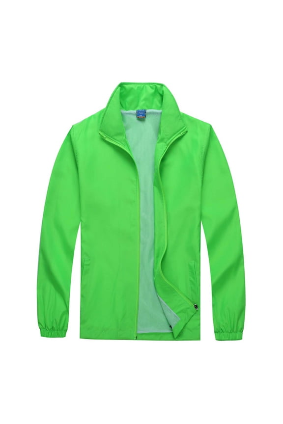 Men's Waterproof Windbreaker Bomber, Multi Pockets Lightweight Outdoor Sport Full Zip Thin Hiking Jackets for Man Green Size M