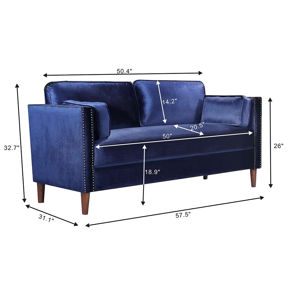 Kepooman 58" Modern Velvet Farbic Loveseat Sofa, Overstuffed Classically 2-Seater Armrest Sofa Bed for Living Room Bedroom Office, Blue Kepooman 58" Modern Velvet Farbic Loveseat Sofa, Overstuffed Classically 2-Seater Armrest Sofa Bed for Living Room Bedroom Office, Blue