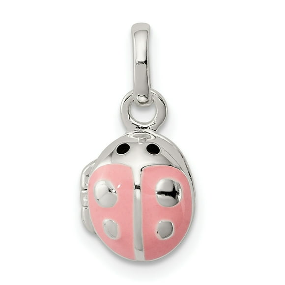 Médaillon Coccinelle Rose Noir en Argent Sterling 925 Collier Pendentif Charme Ovale Insecte Arachnide