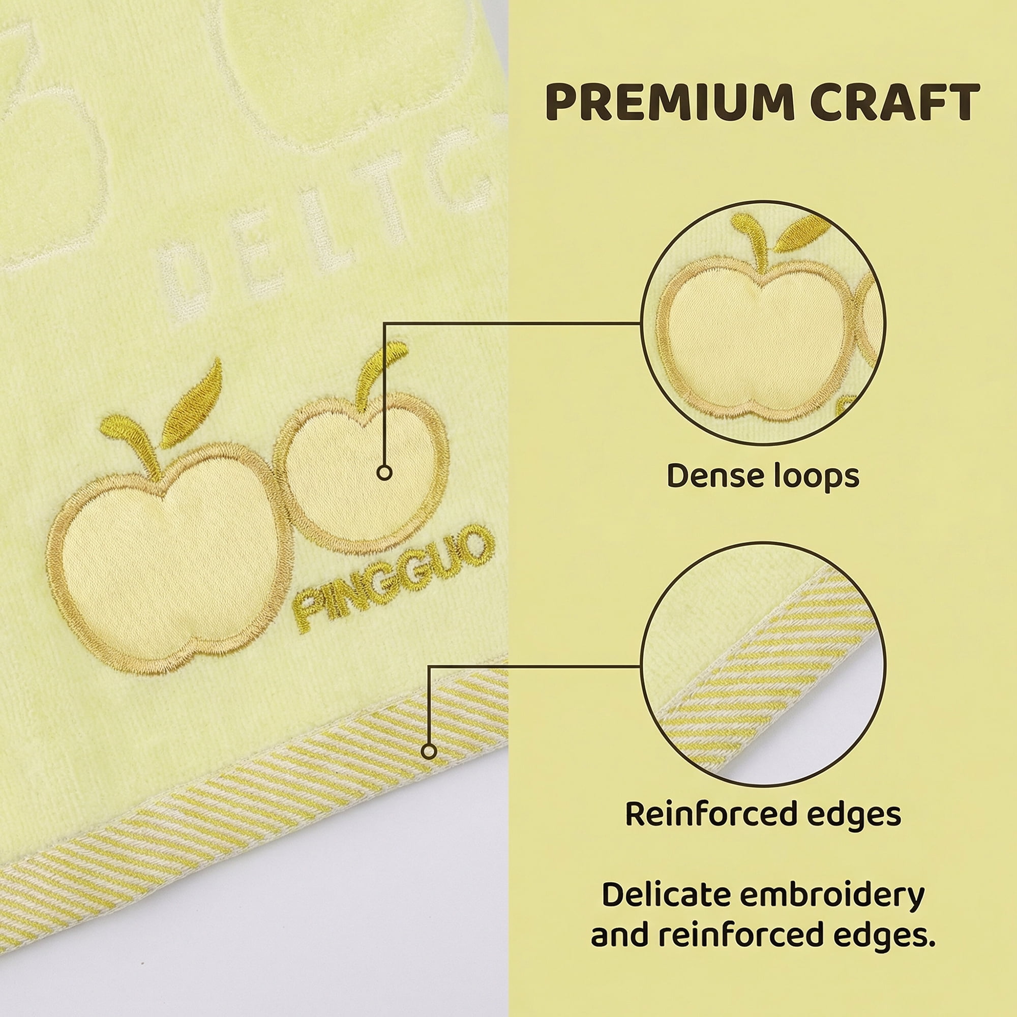Unique Bargains Cartoon Embroidered 29" x 13" Soft Absorbent Hand Towels Yellow 2pk