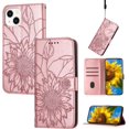 thumbnail image 2 of Wallet Case for iPhone 15 Plus Case with Card Holder,Sunflower Pattern Leather Protective Case with Kickstand Magnetic Feature Shockproof Flip Cover for iPhone 15 Plus Rose Gold Sunflower, 2 of 9
