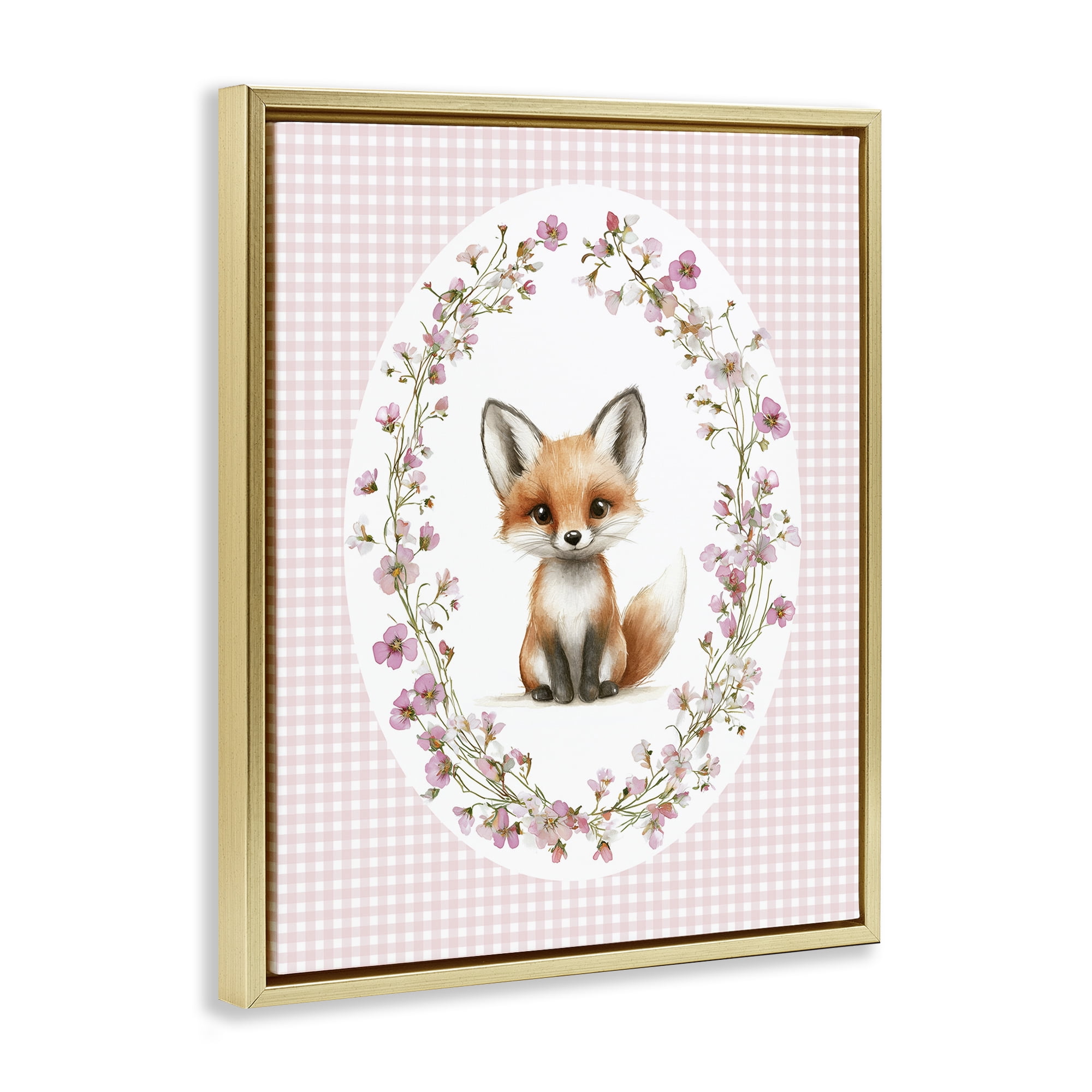 Stupell Industries Fox with Cherry Blossoms Gold Framed Floater Canvas Wall Art, design by Christine Simpson Art