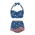 thumbnail image 3 of Suhoaziia Women Tankinis Two Pieces Swimming Suits with Twist Front Straps,US Flag V-Neck Tie Closure Bikini Underwear High Neck Halter Top and Bottom Set Size M, 3 of 6