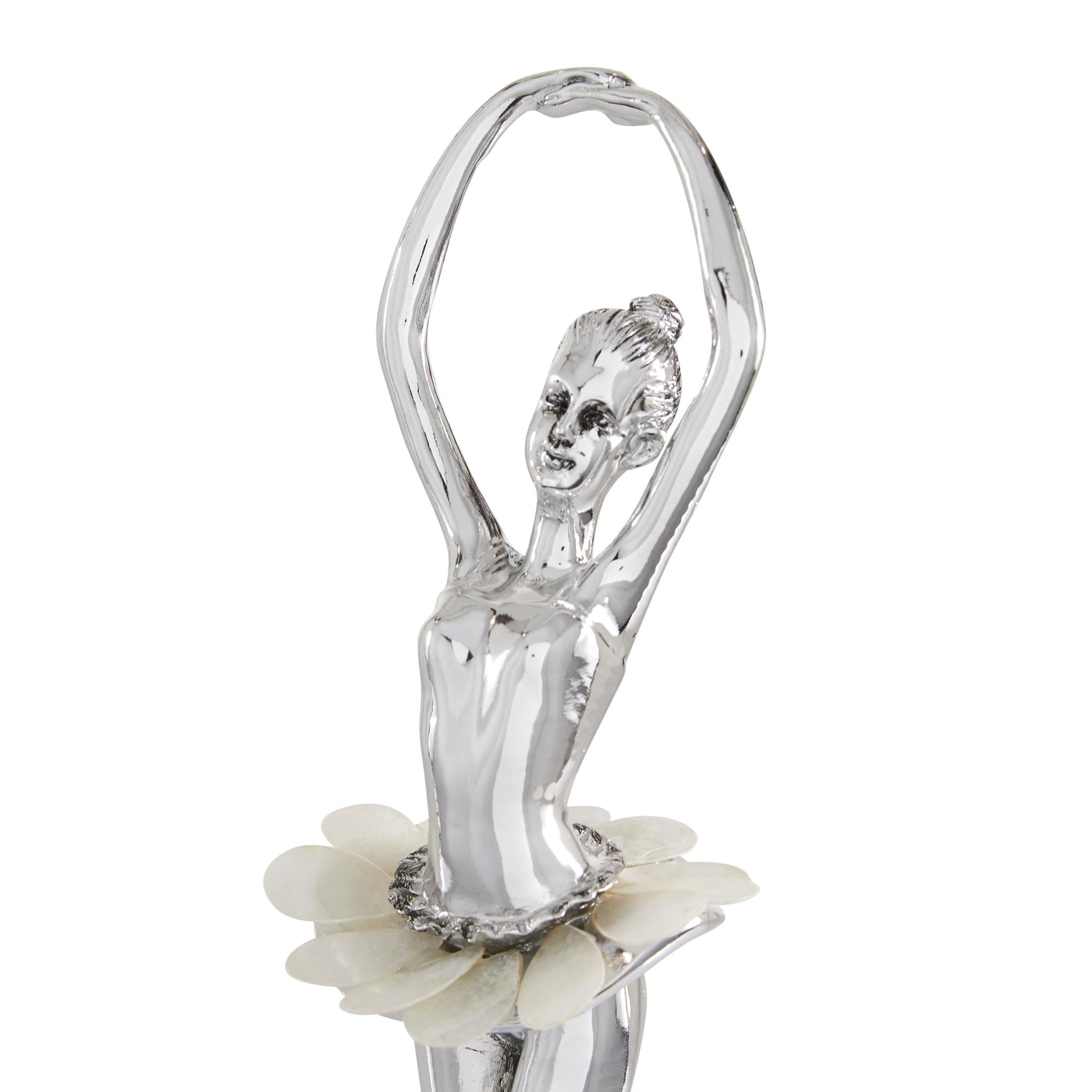 12", 12", 11"H Silver Polystone Dancer Sculpture with Capiz Inlay, by DecMode (3 Count)
