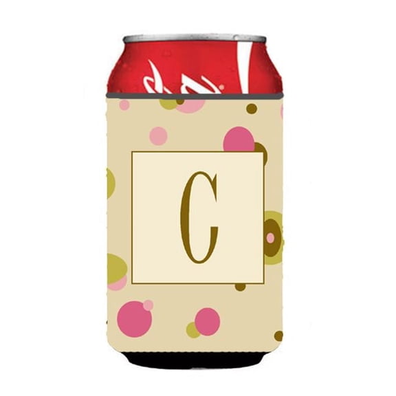 Letter C Initial Monogram - Tan Dots Can or Bottle  Hugger