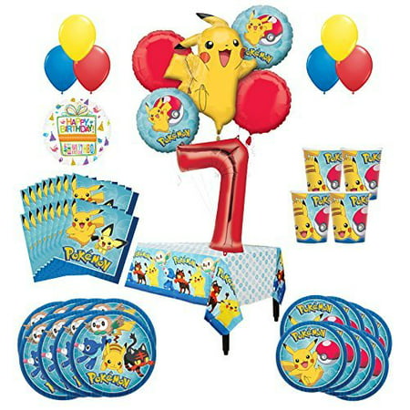 Pokemon 7th Birthday Party Supplies and 16 Guest 95pc Balloon Decoration (Best Giveaways For 7th Birthday)