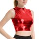 thumbnail image 2 of Pantalones de Cuero de Cintura Alta para las Mujeres con Textura Patente Brillante, Top de Club Nocturno de las Mujeres, Tops sin Mangas de Cuello Alto para las Mujeres en Estilo Metálico, 2 of 9