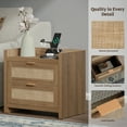 thumbnail image 6 of SICOTAS 4-Piece Rattan Bedroom Furniture Set-Solid Wood Queen Size Bed Frame, 56.85" Wide 6 Drawer Dresser, 2 Drawer Nightstand Set of 2 with Charging Station, Natural Oak, 6 of 14