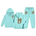 thumbnail image 6 of Bow Print Outfits Set For Kids Thick And Cozy Girls' Tracksuit Fashionable Bow Print Hoodie And Joggers Outfit For Toddlers And Kids Mint Green 100(2-3 Years), 6 of 9