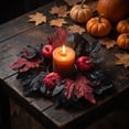 thumbnail image 2 of ICQOVD Halloween Black Leaf Pumpkin Candle Wreath Artificial Flower Table Centerpiece Decoration Home Dining Decor 9.84*9.84IN, 2 of 8