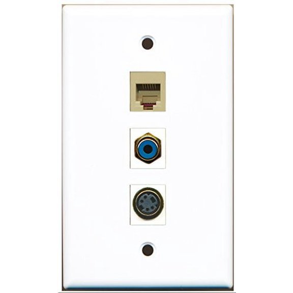 RiteAV - 1 Port RCA Blue and 1 Port Phone RJ11 RJ12 Beige and 1 Port S-Video Wall Plate