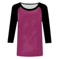 thumbnail image 6 of UngA Women Casual Outfits Women Tops Long Sleeve Shirts Fall Tunic Crew neck Fashion Pullover Color Block Dressy Casual Loose Slit Blouse Hot Pink,2XL, 6 of 6