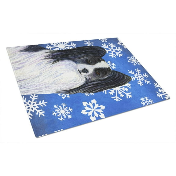 Carolines Treasures SS4643LCB Papillon Winter Snowflakes Holiday Glass Cutting Board Large, 12H x 16W, multicolor