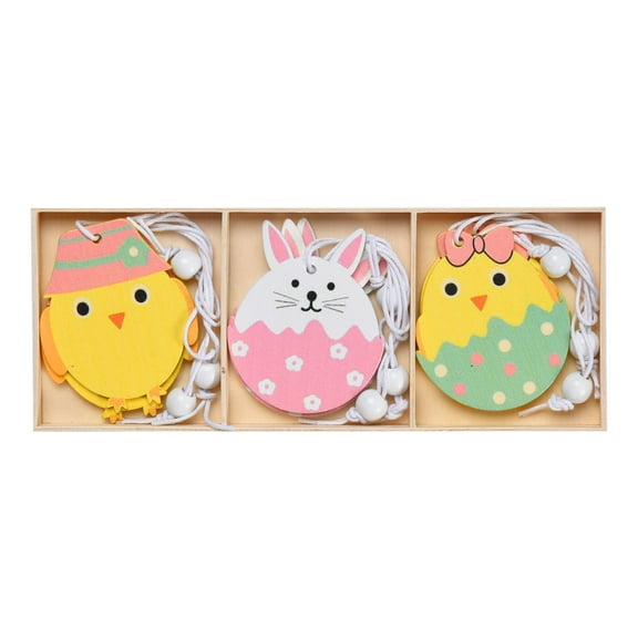 Hallops Wooden Tags for Easter - Bunny Cutouts Easter Tree Ornaments - Hanging Easter Decorations Gifts and Home Decor - Painted Rabbit Wood Cutouts with Tags - Kids Arts Crafts for Easter Tree