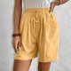 thumbnail image 4 of Karight Womens Bermuda Shorts Pull-on Retro Ruched Front Casual Baggy Cotton Linen Lightweight Straight Crop Pants Pocket, 4 of 9