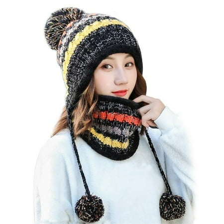 CHUNYAN Fashionable women s winter knitted hat with scarf set winter warm ear protection and cold protection hat