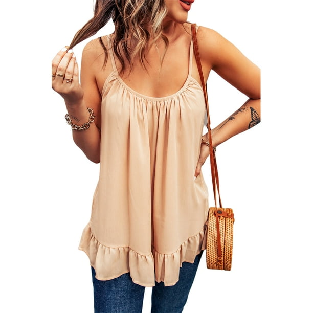Frontwalk Plus Size Print Long Vest Flowy Tank Top for Women Loose Cami  Pleated Dressy Blouse Shirt Swing Spaghetti Strap Camisole Tops -  Walmart.com