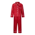 thumbnail image 2 of AIGUR Family Matching Satin Pajamas Set Stripe Long Sleeve Lapel Button Down Tops Pants Holiday Pajamas Sleepwear, 2 of 10