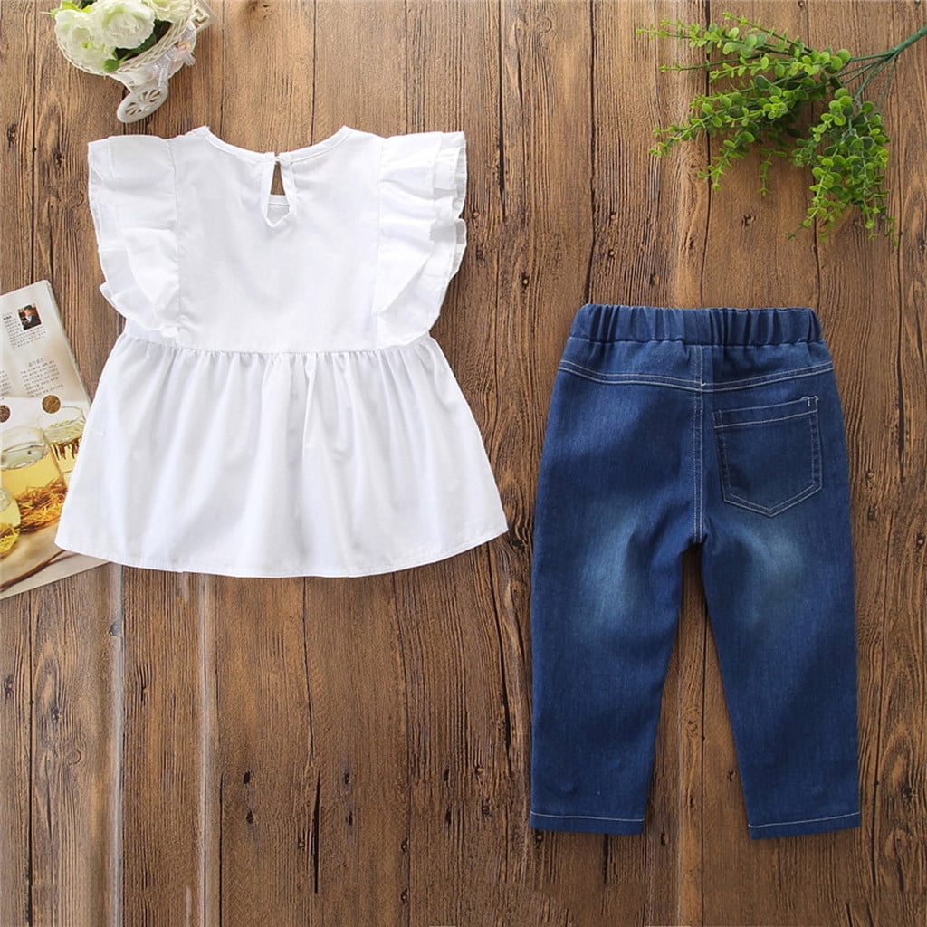 Amazon.com: Toddler Baby Girls Jeans Outfits Off Shoulder Tube Top+Hole  Denim Pants Set Kids Summer Clothes (Lace, 5-6 Years): Clothing, Shoes &  Jewelry