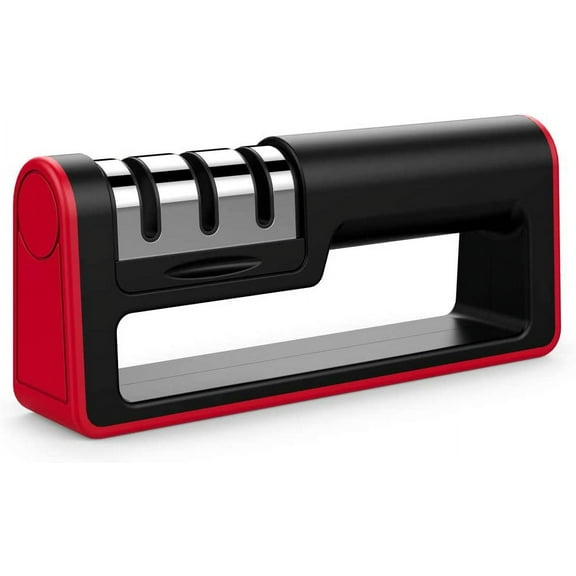 KNIFE SHARPENER PROFESSIONAL CHEF SYSTEM Ceramic Tungsten Diamond 3 Stage Tool Red