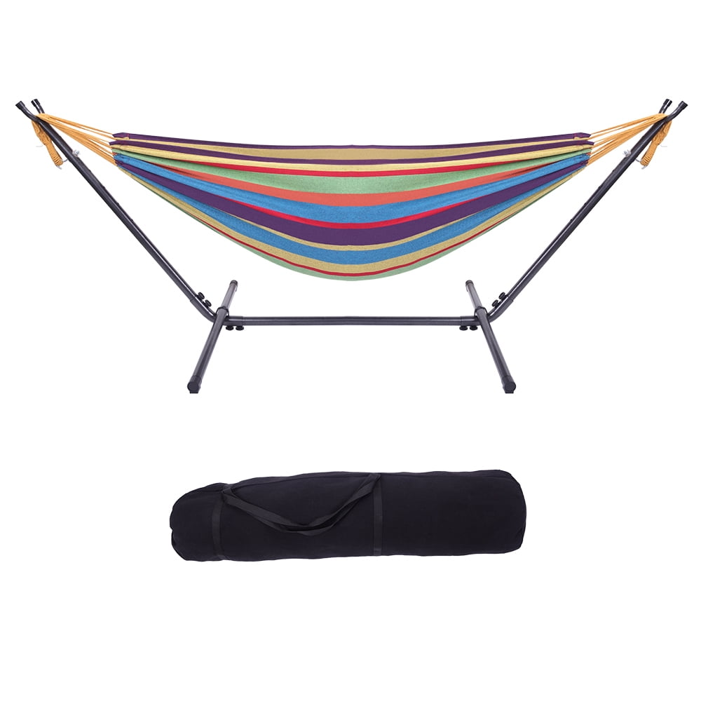 Portable Outdoor Polyester Hammock with Stand 250LBS Weight Capacity Colorful Hammock Set for Camping Beach Patio Backyard Indoor Use