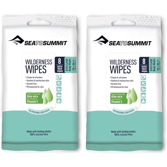 XL Wilderness Wipes Rinse-Free Body Wipes, 2-Pack (8 Wipes per Pack)