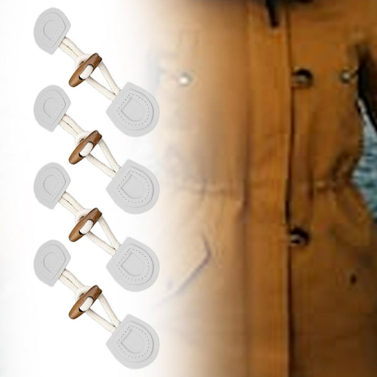 SEWACC 6 Pairs PU Leather Sew-on Toggle Closures - Vintage Style With Wooden Horn Buttons, Grey, For Coats & Bags