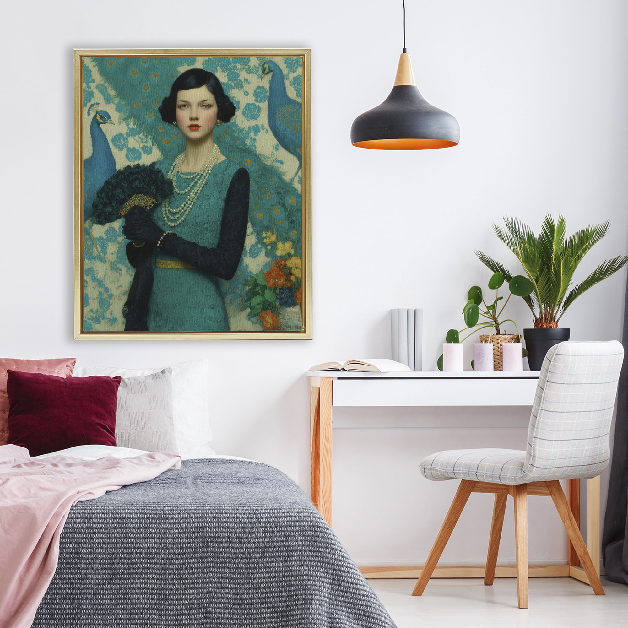 Stupell Industries Vintage Peacock Poise Gold Framed Floater Canvas Wall Art, design by A Barefoot Stylist