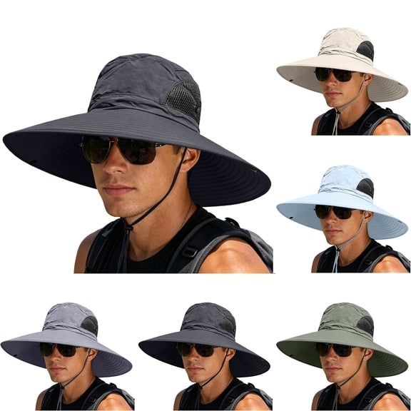 UTSJKR Mens Extra Wide Brim Mesh Side Fishing Bucket Hat with Secure Chin Cord for Spring River Angling Forest Trek Riverside Camping Wind Resistant Full Coverage Outdoor Gear Khaki