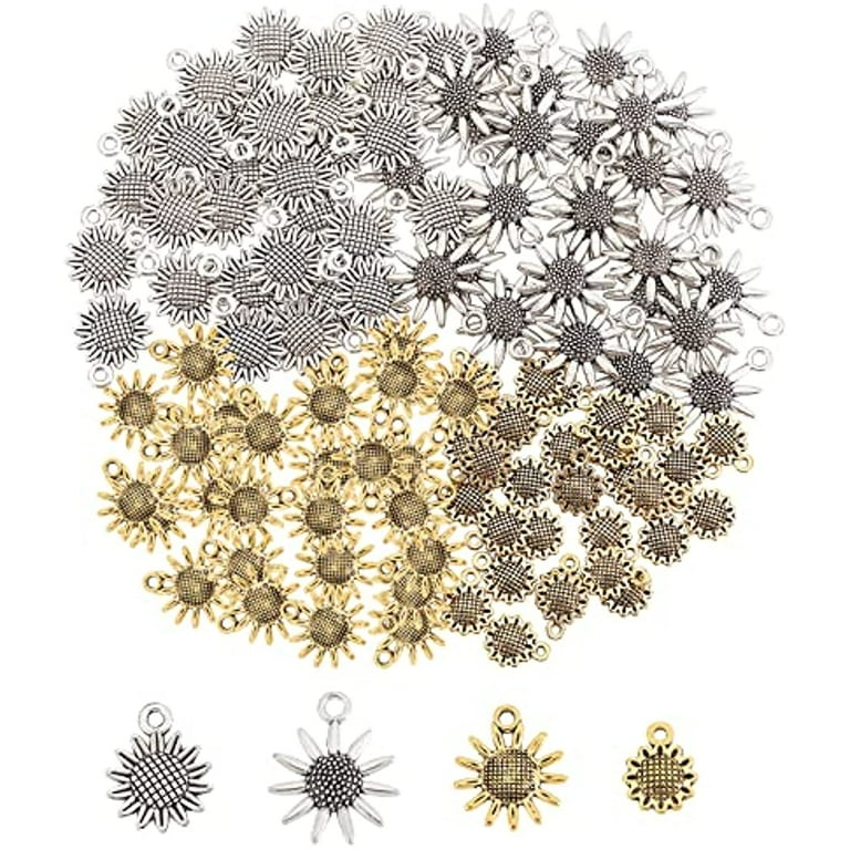 1 Box 120Pcs 4 Styles Thanksgiving Sunflower Charms Bulk Alloy