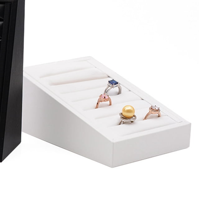 Bandeja de Exhibición de Anillos de Cuero, Soporte para Bandeja de Almacenamiento de Joyas, Estuche Organizador de Joyas, Soporte de Exhibición, 7 Ran , Blanco Cuero Blanco shamjiam Bandeja de exhibición de anillos