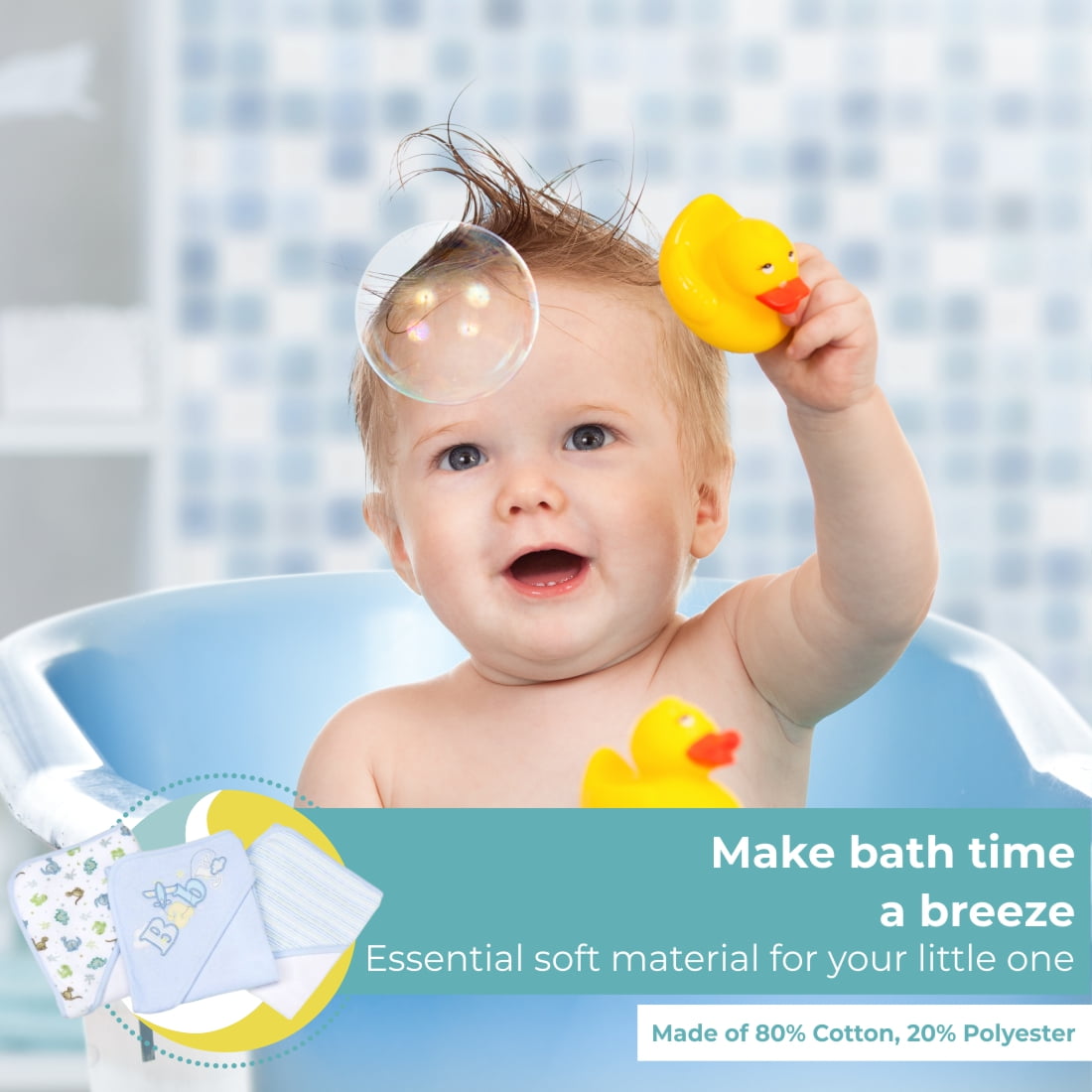 Spasilk Bath Hooded Towels & Washcloths Set for Babies, 23-Piece Gift Set, Blue Baby