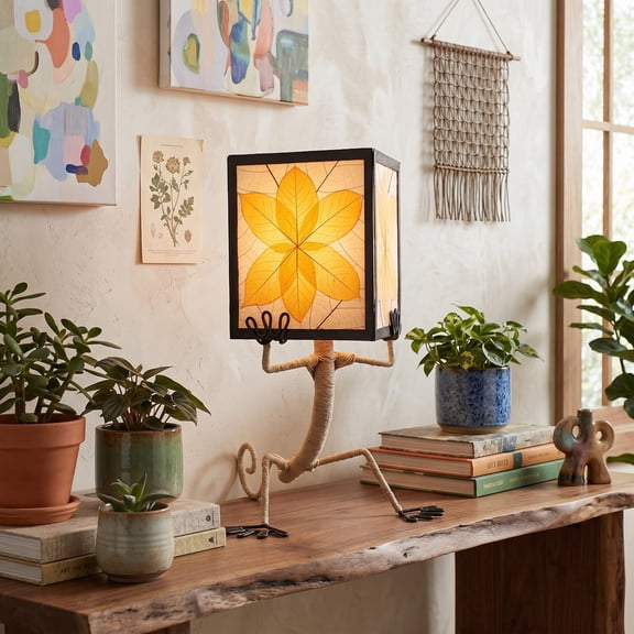 Eangee Home Design Enlightened Gecko Table Lamp, Shade Made Of Cocoa Leaves, 11x16x16 Inches