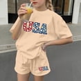 thumbnail image 6 of ATOGUTA Girl 2 Piece Outfit Set Kids 4th of July Short Sleeve T-Shirts Elastic Waist Shorts Casual Summer Clothing Sets Size 3T-15, Beige, 6 of 6